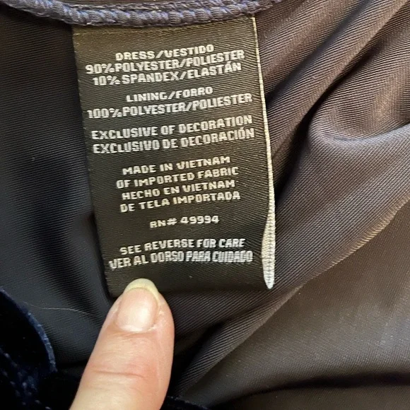 New R&M Richards blue long velvet V neck ruched poly/spandex dress. Size 14 - Picture 10 of 16